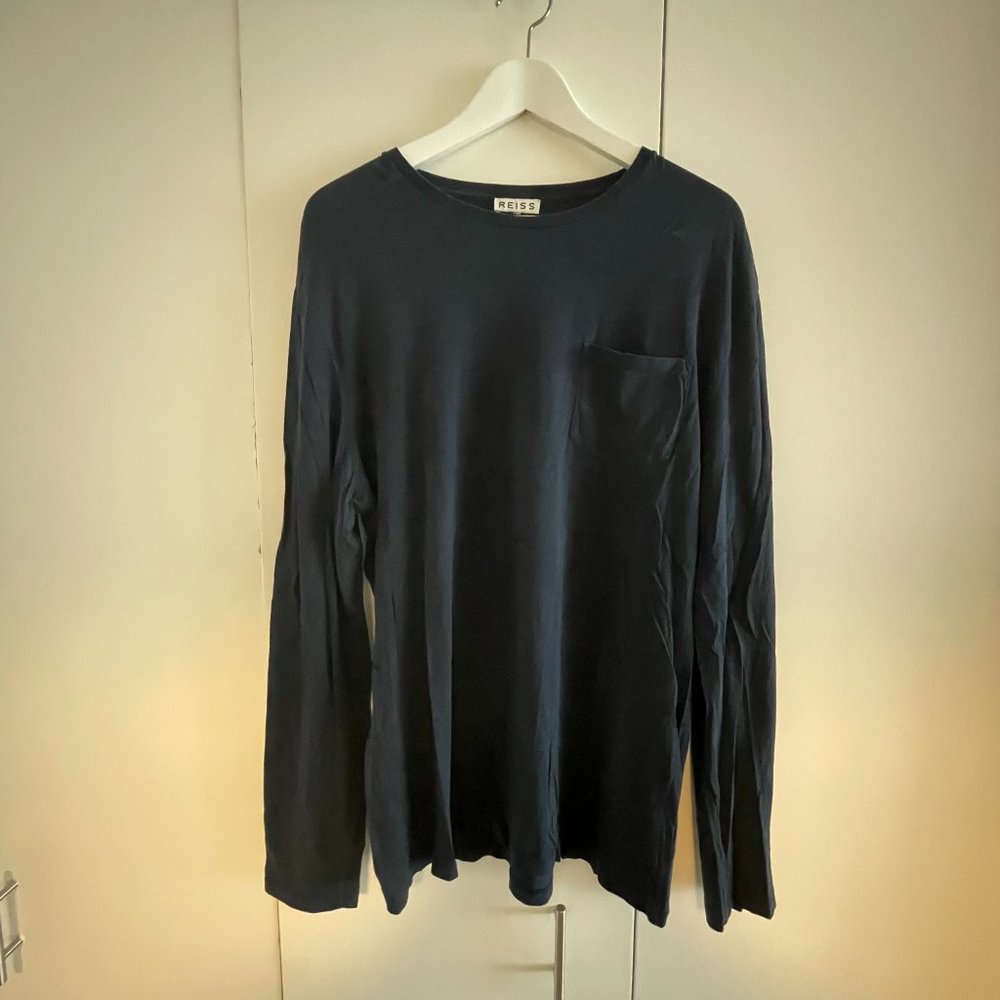 Reiss - Classic Long Sleeve Pocket T-shirt - Navy - Large